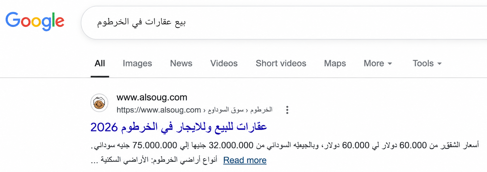 Alsoug ranking number 1 for real estate for sale in Khartoum