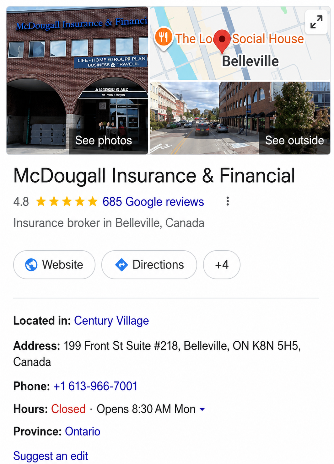 McDougall Insurance local map rankings across Ontario
